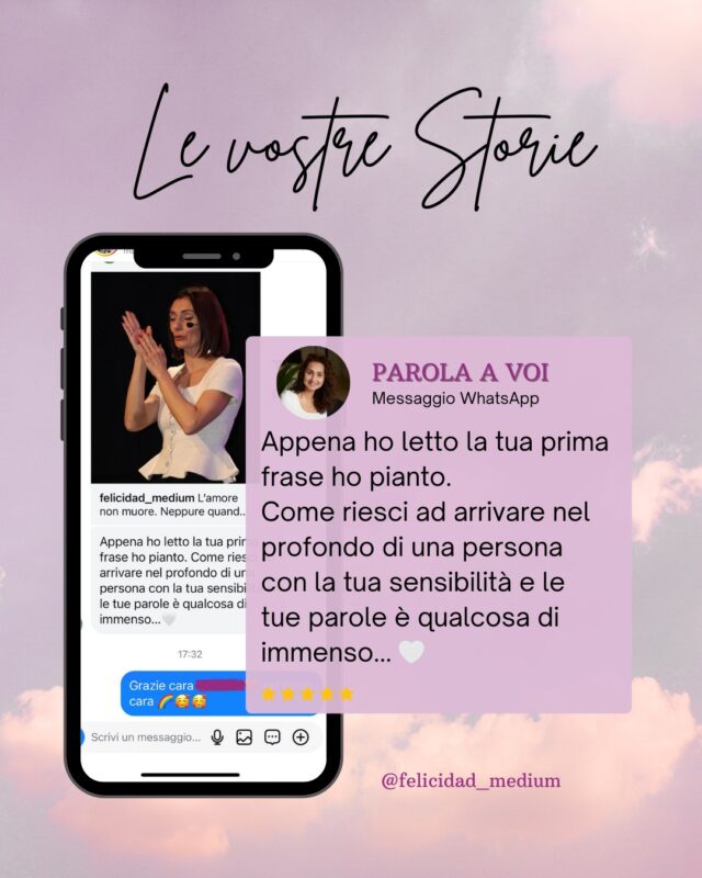 Siete voi che emozionate me, con le vostre storie, con la vostra fiducia e con tutto il vostro amore.
Grazie. 🩷
__
#medium #sensitiva #lugano #italia #anime #vita #cielo
Medium Lugano
Medium Italia
Sensitiva Lugano
Sensitiva Italia