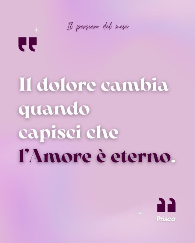 Il dolore cambia forme quando capisci che l'Amore è eterno.
Non svanisce, non sparisce. Dura, persiste.

Se stai vivendo un momento difficile, se stai vivendo un lutto, se non riesci a trovare posto al tuo dolore, prova a cambiare prospettiva. Pensa che l'Amore che hai avuto e quello che hai non lo perderai mai.

Io sono qui. Di fianco a te. ❤️

__
#medium #sensitiva #medianità #anime #cielo
Sensitiva Lugano
Medium Lugano
Sensitiva Italia
Medium Italia
