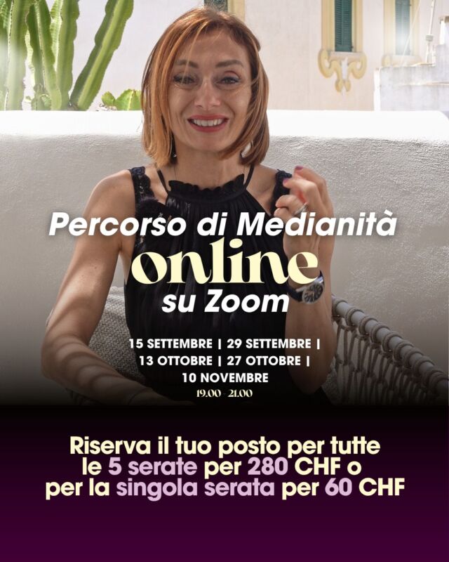 Ricominciano i nostri incontri online su Zoom.
Ovunque sarai, potremo essere insieme. 🩷

Riserva il tuo posto per tutte e 5 le serate (a 280 CHF) o per una singola serata (60 CHF).

🌺 Prenota la tua presenza sul mio sito web https://felicidad.ch/corsi-ed-eventi/ 

___
#consulto #spirituale #anime #sensitiva #medium #medianità

Medium Lugano
Medium Italia
Sensitiva Lugano
Sensitiva Italia
Crescita spirituale
Regressione spirituale